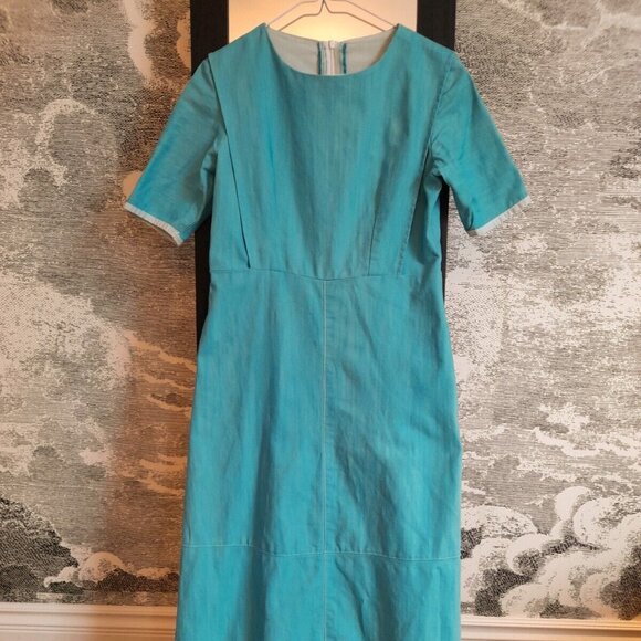 Amish Mennonite Cape Dress Nursing Mother Prairie 34.5"B 31"W Stretch Denim - Picture 1 of 10